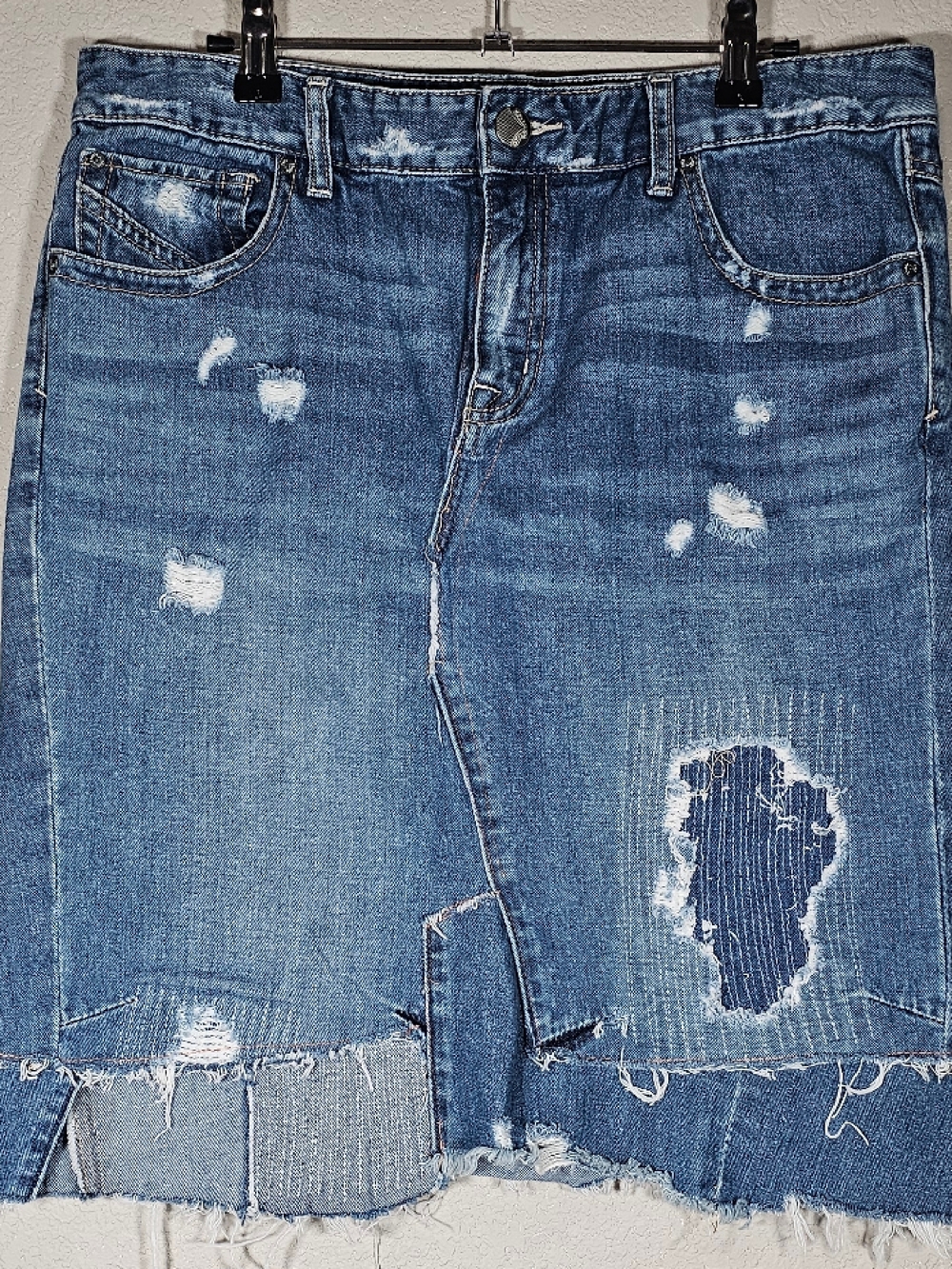 Free People Light Blue Distressed Denim Skirt